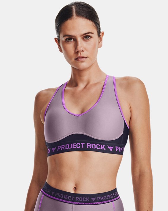 Women's Project Rock Crossback Disrupt Sports Bra, Purple, pdpMainDesktop image number 0